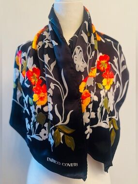 Enrico Coveri 100% silk floral scarf Vintage 80’s made in Italy